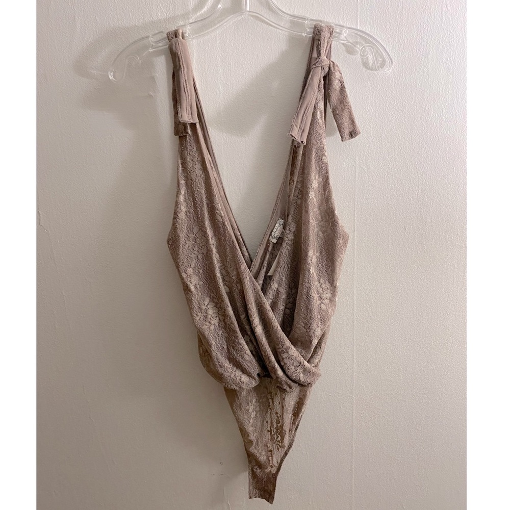 Free People lace taupe body suit